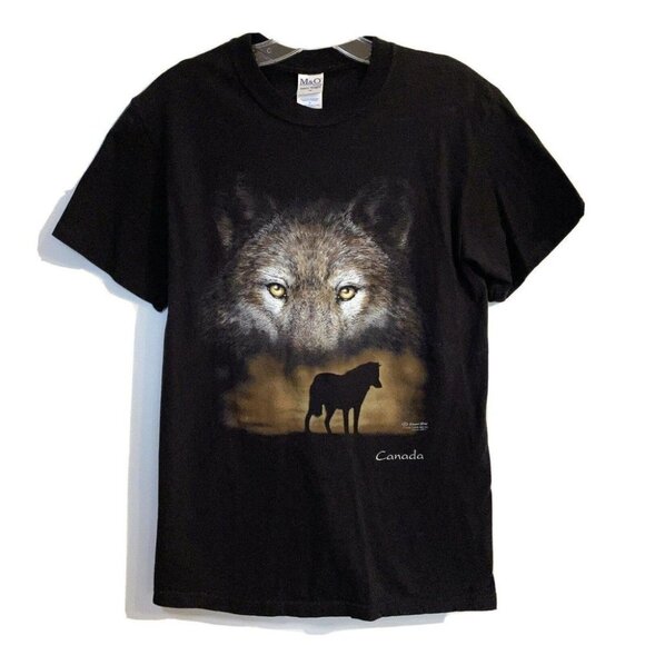M & O Knits Small Wolf Graphic T Shirt Black Southwest Canada - Picture 1 of 8